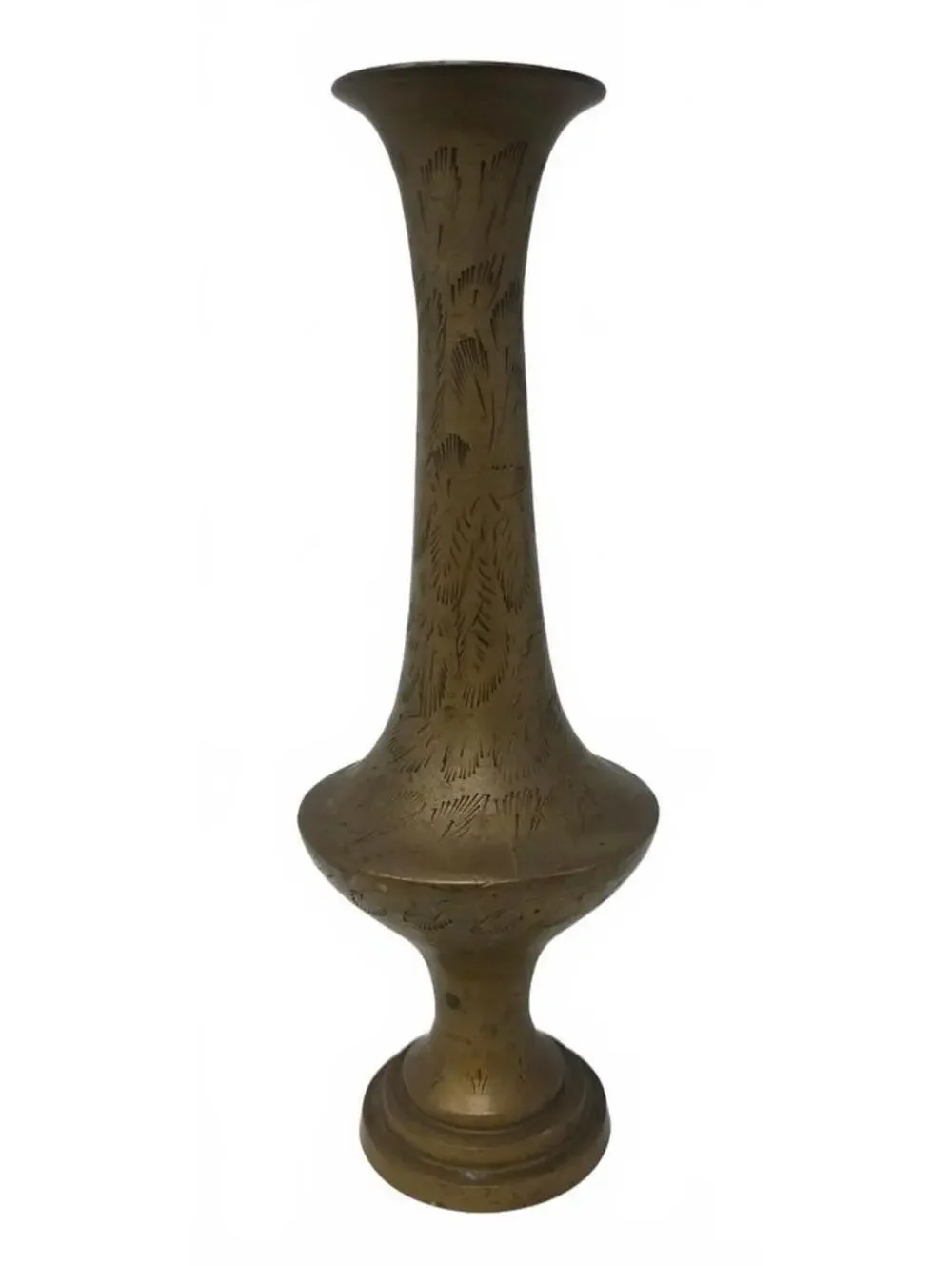 Vintage Indian Brass Etched Bud Vase 9.25 Inch